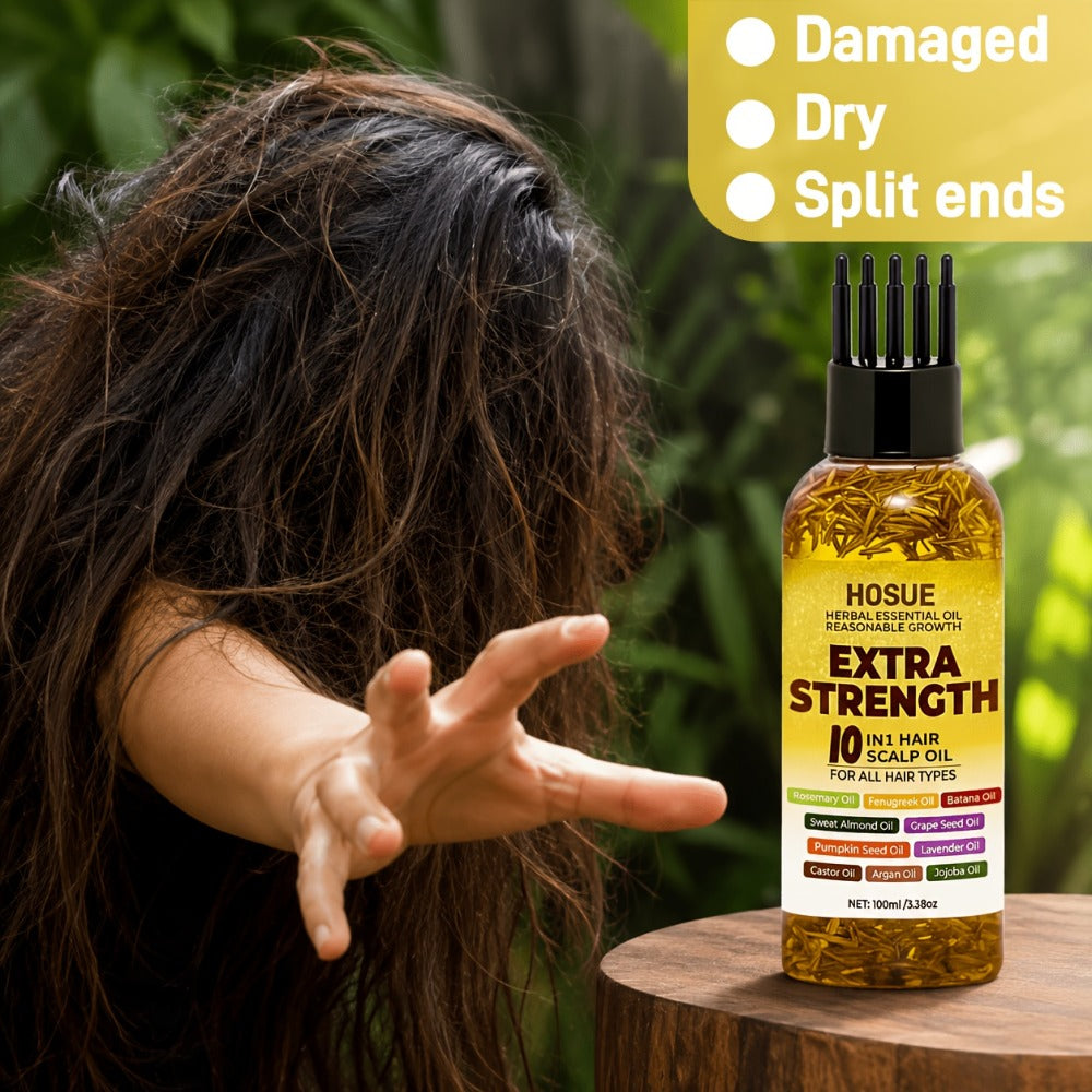 Hair Growth Oil 10-in-1 Botanical Herbal Blend Batana Rosemary Fenugreek Castor Red Onion Ginseng Turmeric Pumpkin Seed Nourishes Strengthens Shines All Hair Types 3.38oz - product image 2