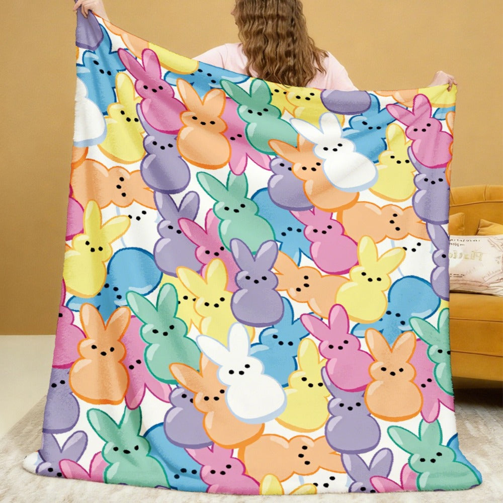 Easter Rabbit Flannel Throw Blanket - Bohemian Pastel Bunny HD Print Soft Warm Lightweight All-Season Throw for Sofa Bedroom Camping Yoga Travel, Cozy Home Decor Gift - product image 6