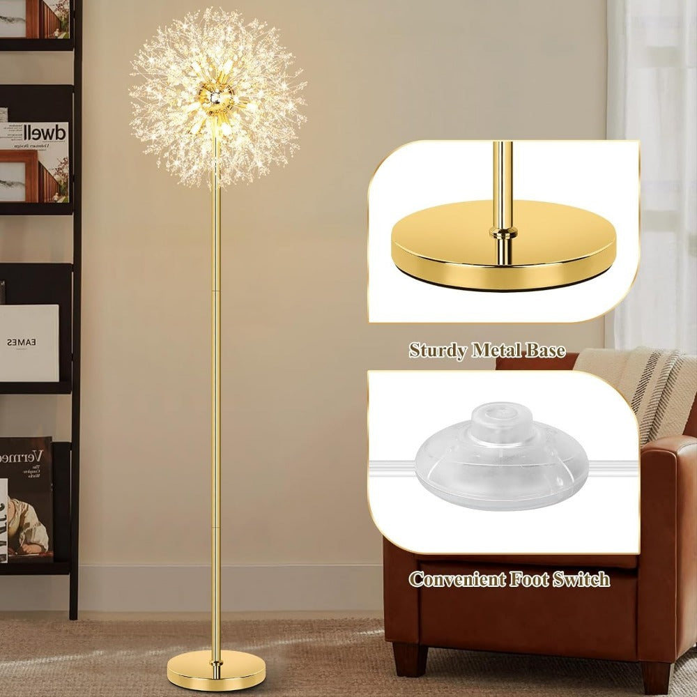 Crystal Floor Lamp Living Room 69 Inch Modern Standing Lamp – 738pcs K9 Crystals, 9 LED Bulbs, Antique Brass & Gold Finish, Tall Pole Light for Bedroom, Office & Mid Century Glam D - product image 8