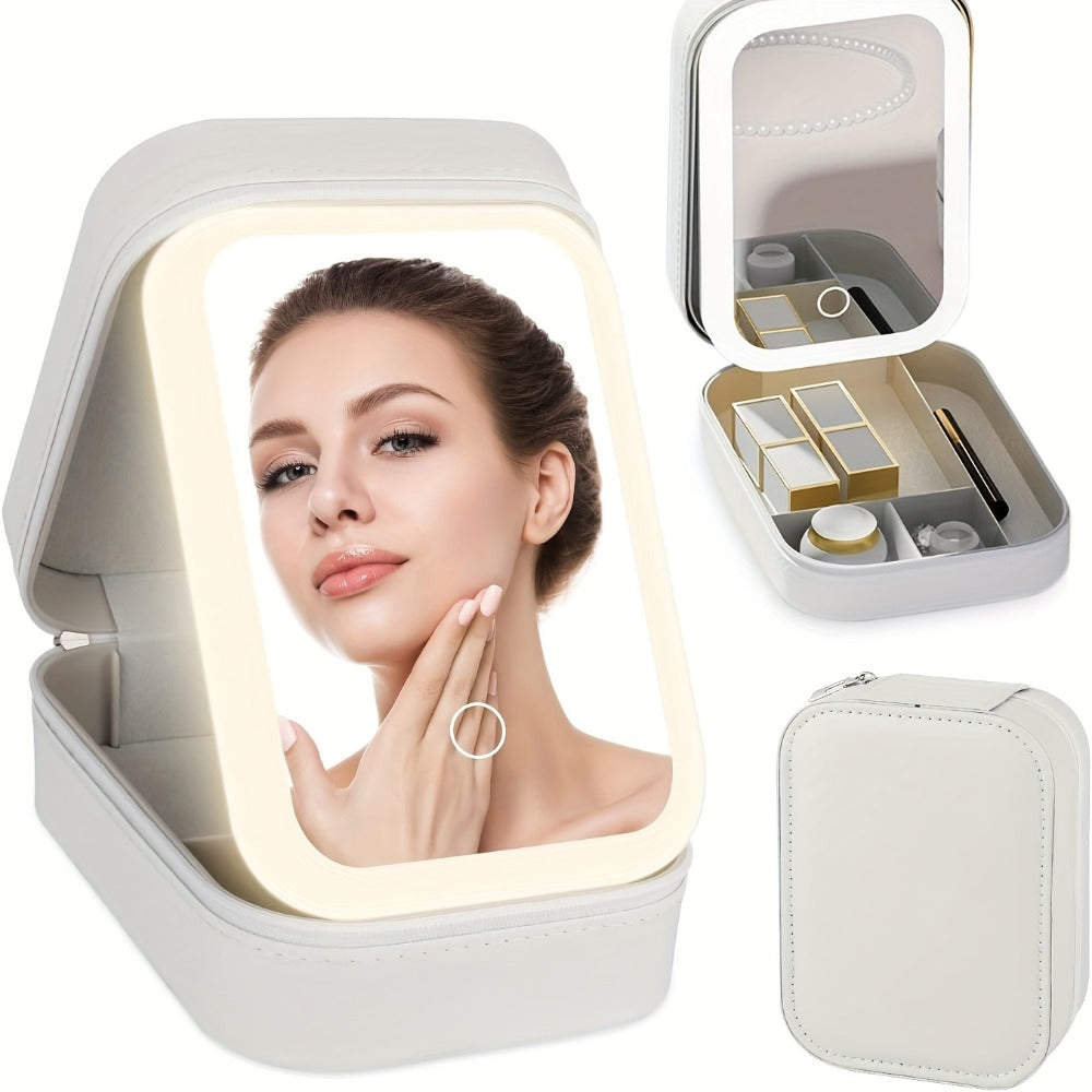 Lighted Makeup Case with LED Mirror & Cosmetic Organizer - 1200mAh Rechargeable USB Travel Makeup Train Case Portable Vanity Mirror for Women Girls Birthday Gift - product image 5