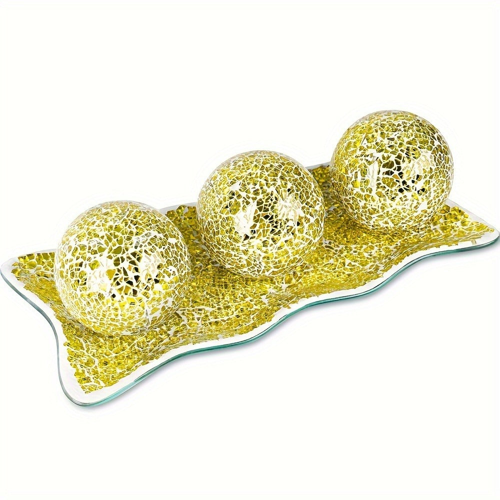 Decorative Glass Balls for Bowls 3 Inch Set of 3 with Glass Tray, Bowl Fillers Centerpiece Table Decorations for Home Decor Living Room Dining Coffee Table, Silver Black Gold Green - product image 7