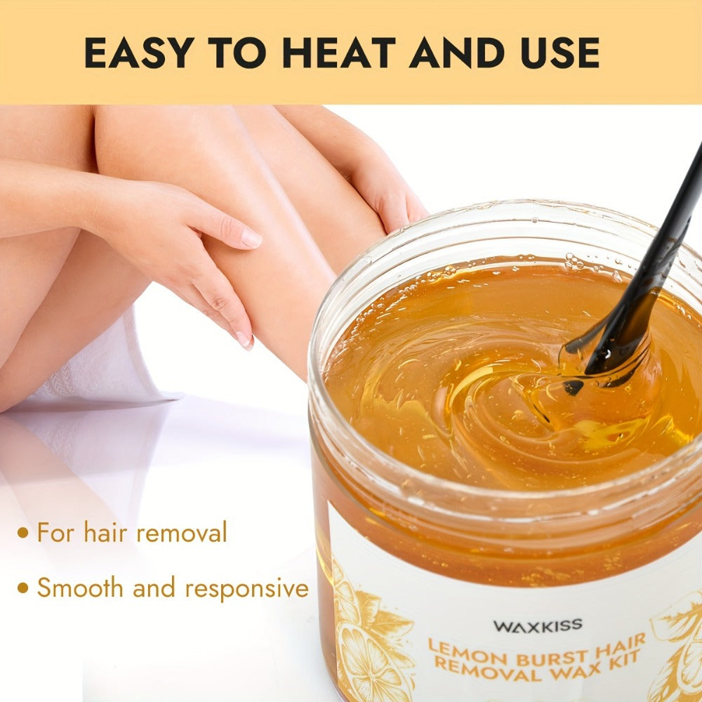 Sugar Wax Hair Removal Kit 300g - Gentle Soft Wax with Strips & Sticks for Body Hair Removal, Lemon or Activated Carbon Formula, Residue-Free At-Home Waxing for Women - product image 2