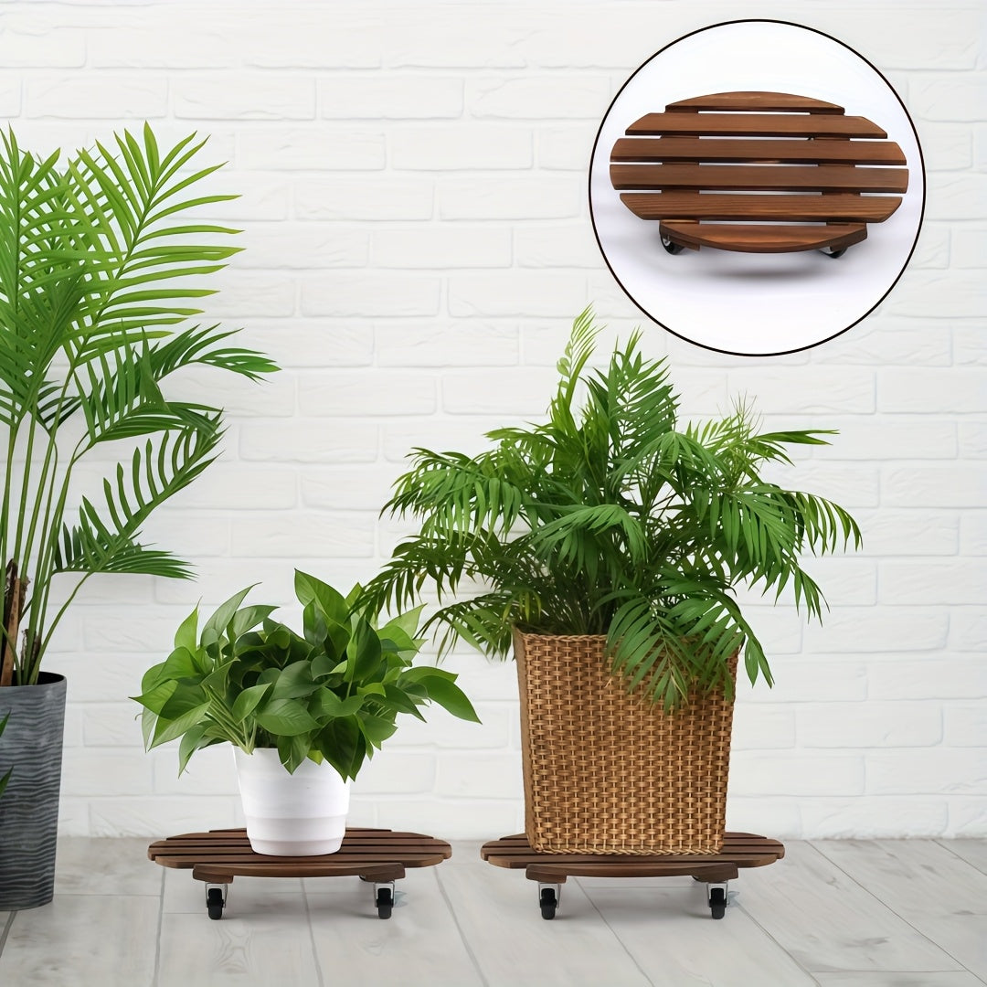 4 pcs Acacia Wood Rolling Round Plant Caddy for Plant Pots, Heavy Duty Plant Stand with 360° Lockable Wheels, 360Lbs Capacity Caddy for Indoor and Outdoor Use - product image 2