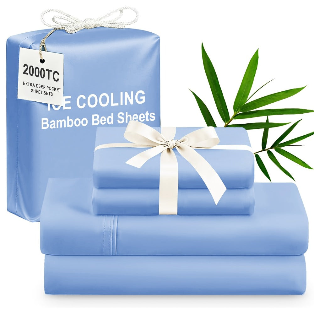 Bamboo Cooling Bed Sheet Set 4pcs Extra Deep Pocket Breathable Fitted Sheet Flat Sheet Pillowcases for Hot Sleepers Twin Full Queen King - product image 3
