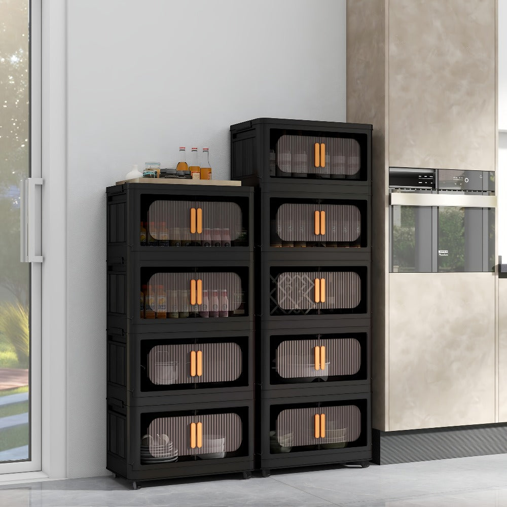 Rolling Storage Cart 4 5 Tier Double Door Collapsible Stackable Plastic Organizer with 360 Lockable Wheels Space Saving Bin for Dorm Office Closet Bedroom Garage Gym - product image 8