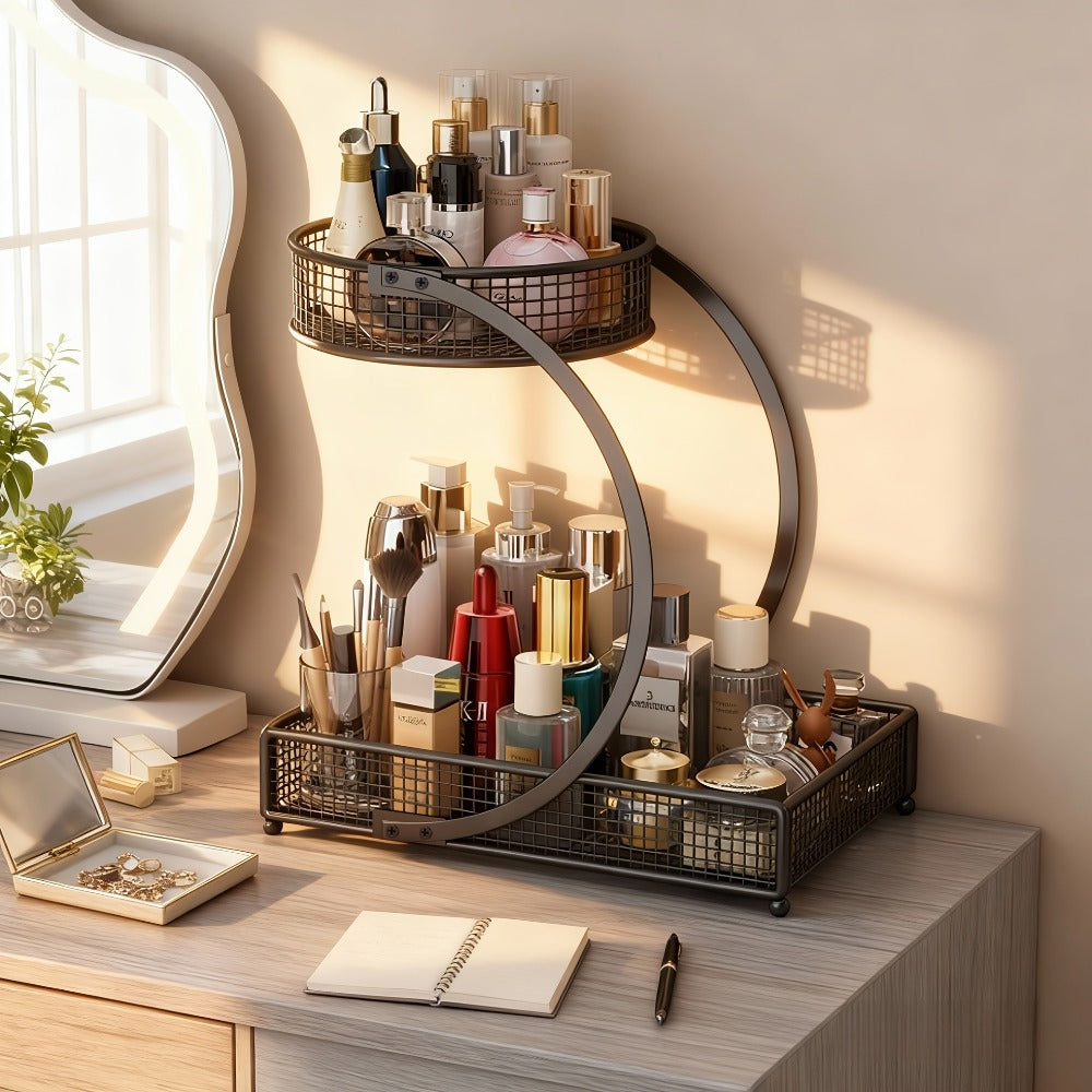3-Tier Metal Makeup Organizer with Round Baskets Anti-Rust Vanity Storage Rack with Tissue Holder Space Saving Cosmetic Organizer Gift for Women - product image 11