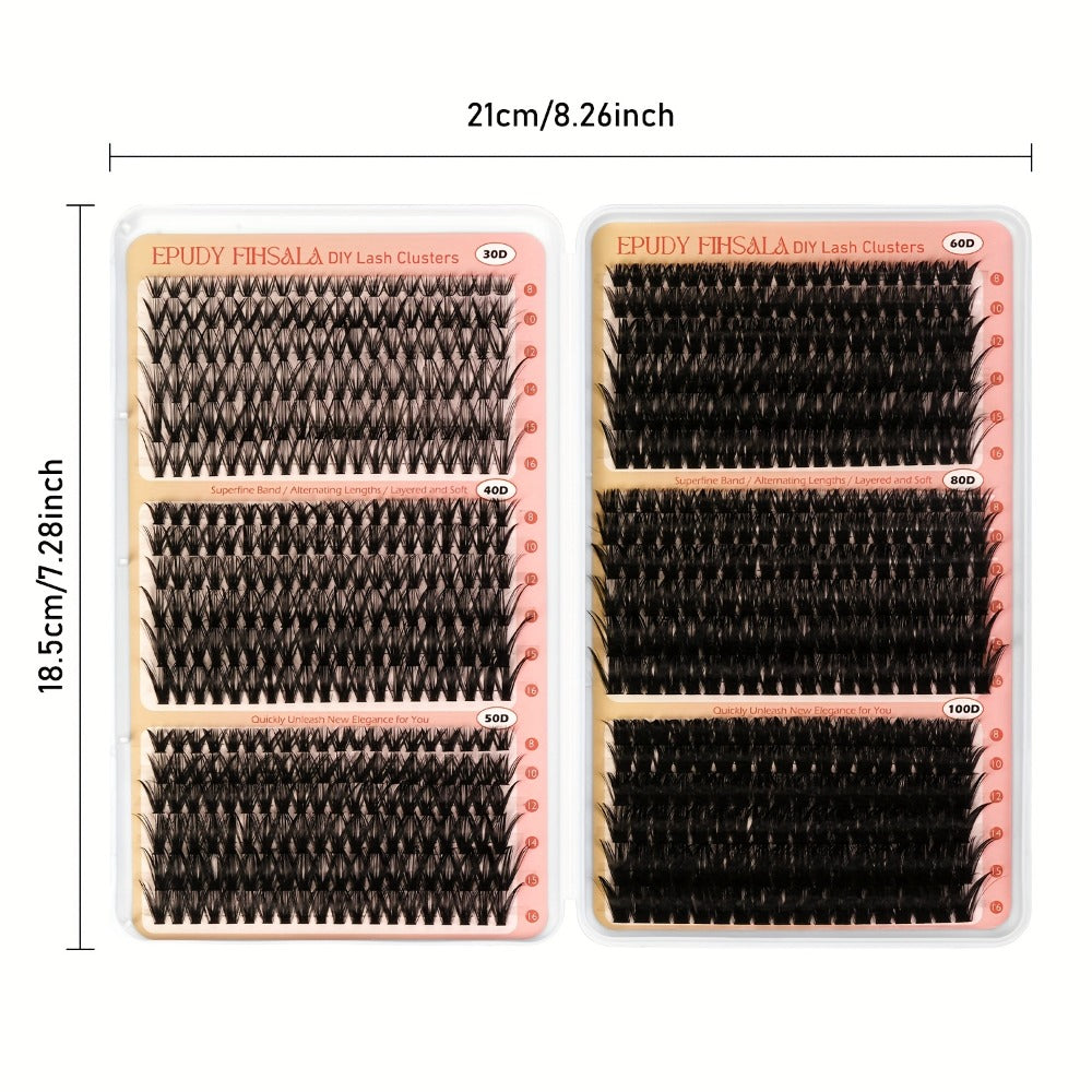 708Pcs Mixed Density Lash Clusters Kit 8-16mm 30D-100D Mega Volume with Glue Tweezers & Brush – Soft Reusable DIY Cluster Lashes for Natural to Dramatic Salon-Style Eye Makeup at H - product image 4