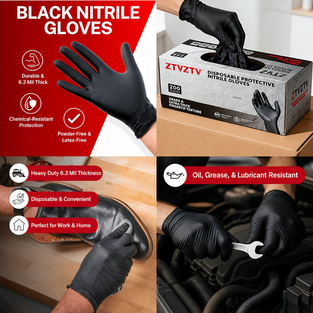 200pcs, Black Nitrile Disposable Gloves, High-Density, Flexible Fit, Chemical Resistant, Industrial-grade Latex-free, Specially Designed For Maintenance Teams - product image 2