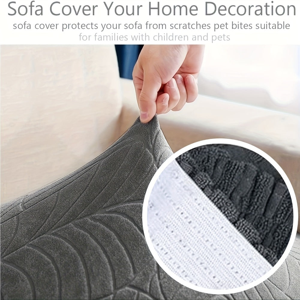 Jacquard Stretch Sofa Cover Set 6pcs Leaf Pattern High Elasticity Furniture Protective Cover with Elastic Band Easy Install Removable Washable Concubine Style Cushion Cover Home De - product image 19