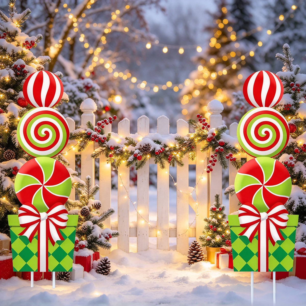 2D Flat, [2D Flat] [2D Flat] Christmas Peppermint Candy Lawn Stake Set of 2, Giant Swirl Lollipop Yard Cutout, Festive Outdoor Front Garden Christmas - product image 4