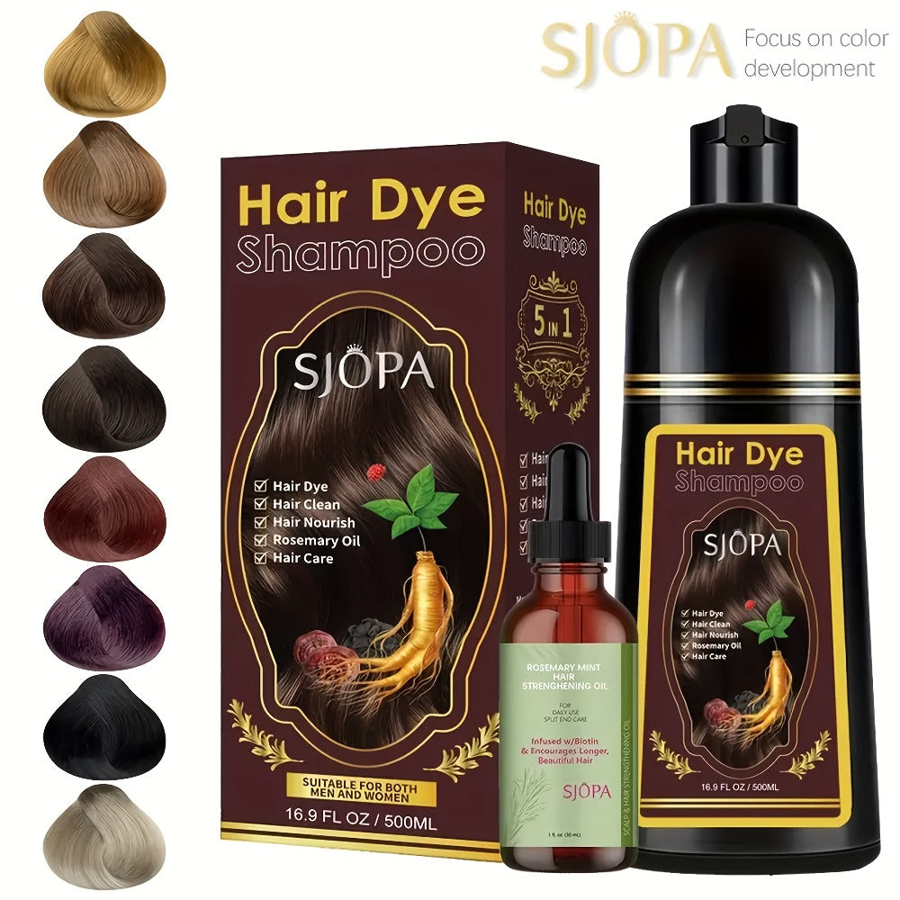 Hair Dye Kit 3-in-1 Color Shampoo with Rosemary Oil 500ml - Natural Safe No Ammonia Quick Coloring Gray Coverage Gentle on Skin Unisex Black Brown Red Purple Silver 12 Shades - product image 2