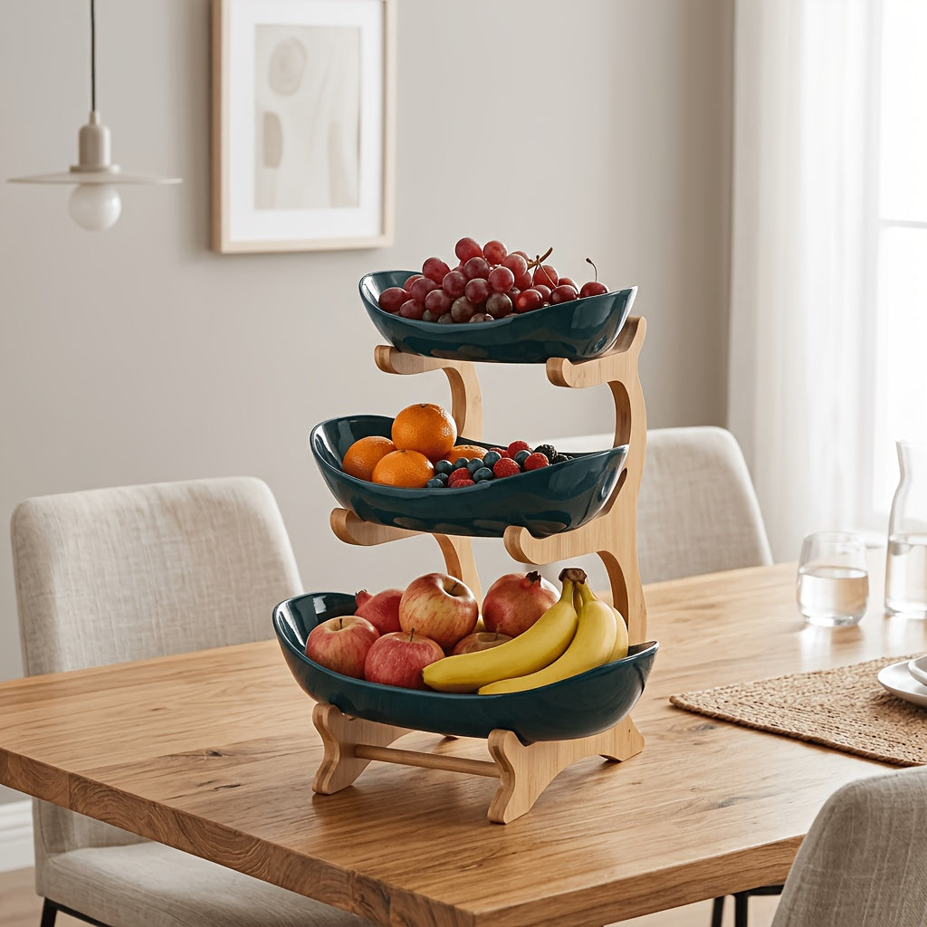 A Creative Two-Layer/Three-Layer Kitchen Fruit Basket, Large-Capacity Layered Fruit Basket, European-Style Dried Fruit Plate, Bamboo and Wood Frame, Household - product image 10