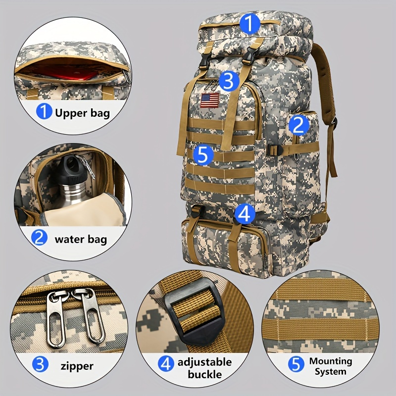 Tactical 3-Day Assault Pack Oxford Fabric DIY System for Camping Hunting Travel Unisex – Military Hiking Backpack 80L - product image 14