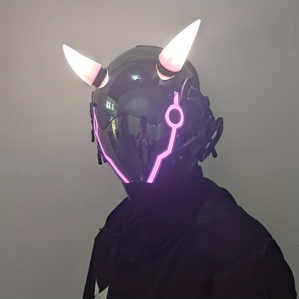 Battery-Powered LED Full Face Mask for Halloween, Christmas, Easter, Rave Music Festival & Party, Unisex Adult Costume Prop, Cool Gift for Men & Women | Electric Pink Punk Cosplay Mask with Helmet