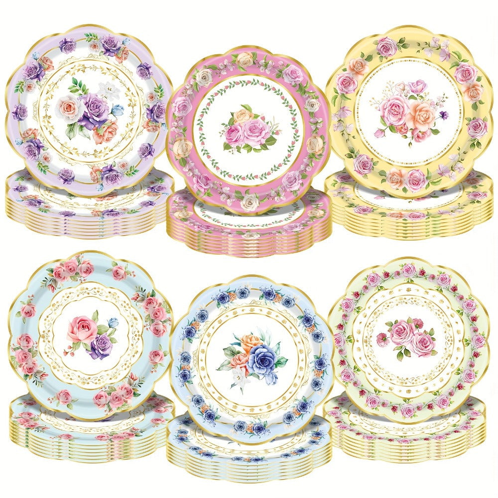 Floral Paper Plates 48 Pack | Elegant Disposable Botanical Plates for Tea Party, Birthday Brunch, Bridal Shower, Baby Shower, Wedding, Engagement & Garden Party Tableware