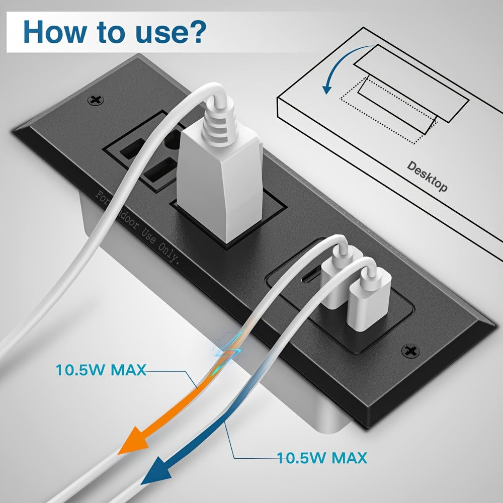 Recessed Power Strip Flush Mount Desk Outlet with USB-C & USB-A Ports In-Desk Power Grommet for Conference Room Office Table Furniture 1.5m Cord - product image 15