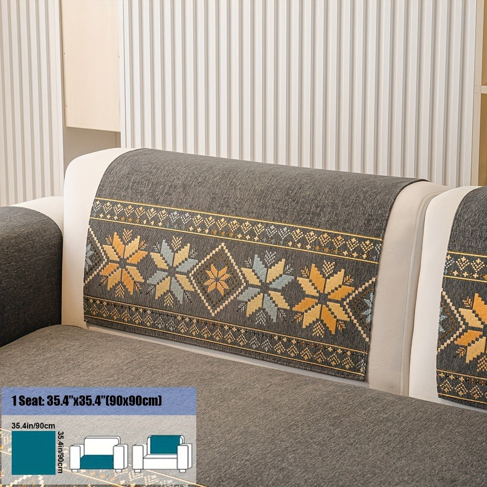 Chenille Sofa Slipcover 1pc Boho Vintage Style - Luxury Non-Slip Removable Four Seasons Universal Couch Cover | Armrest 1 2 3 4 Seater | Dark Gray Light Gray Blue | Living Room Hom - product image 5