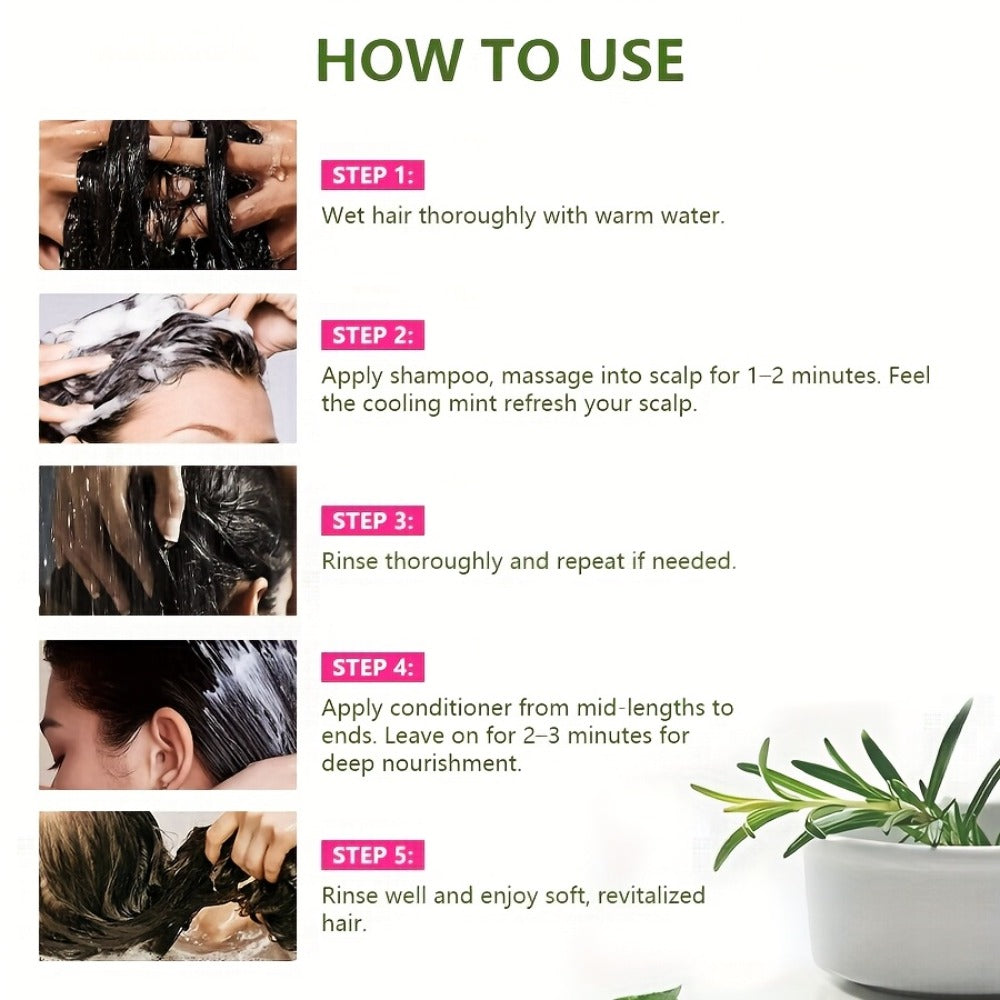 Rosemary Mint Hair Care Set 3pcs – Shampoo Conditioner & Essential Oil with Rosemary Extract | Moisturizes Hair & Nourishes Roots | Unisex All Hair Types | 3.38oz + 3.38oz + 1.01oz - product image 7