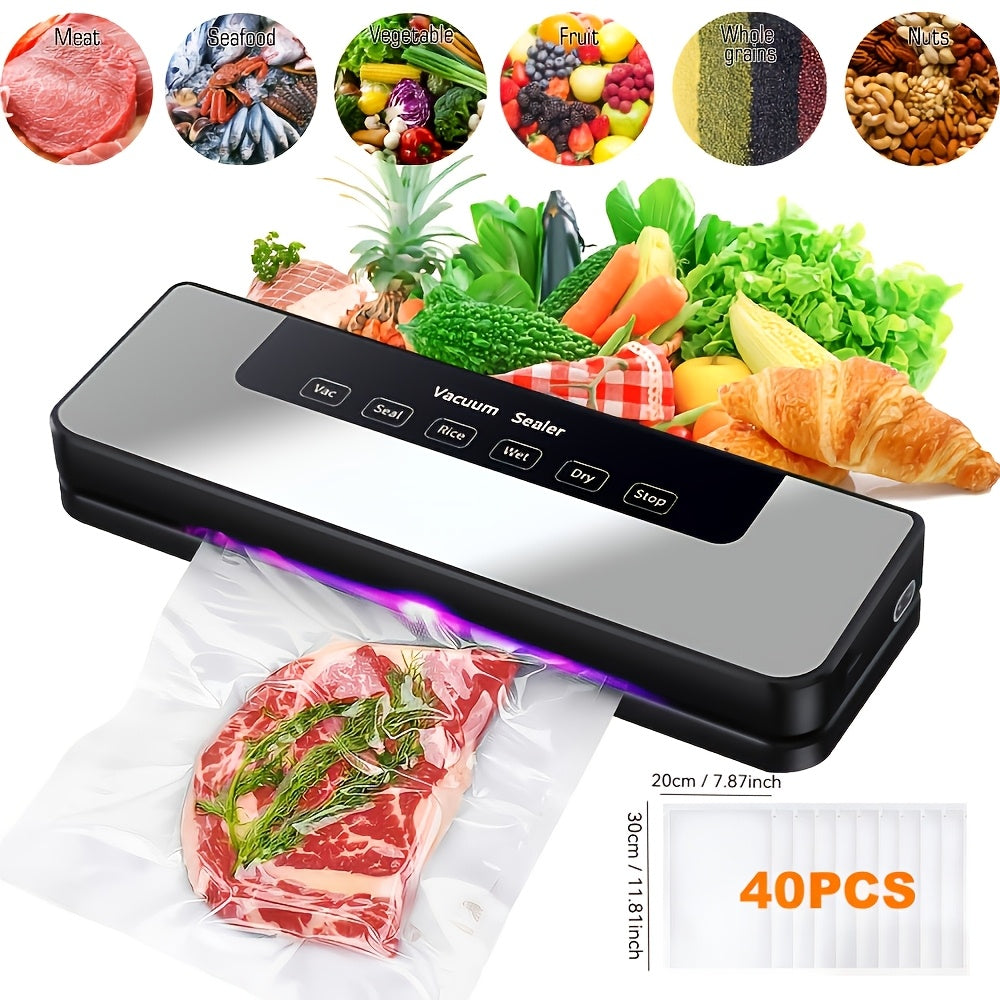 Vacuum Sealer Machine 65KPA with 40 Bags – Wet & Dry Mode – 6-in-1 Food Preservation Sealing System for Home & Kitchen - product image
