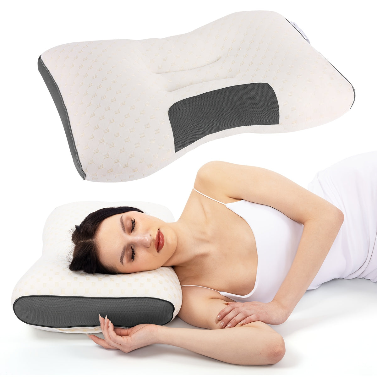 2pcs Ergonomic Low-Profile Bed Pillows, Contoured Design Fits Neck Curve, Suitable for Side and Back Sleepers, Breathable All-Season Bedding Pillows, Ideal - product image 3