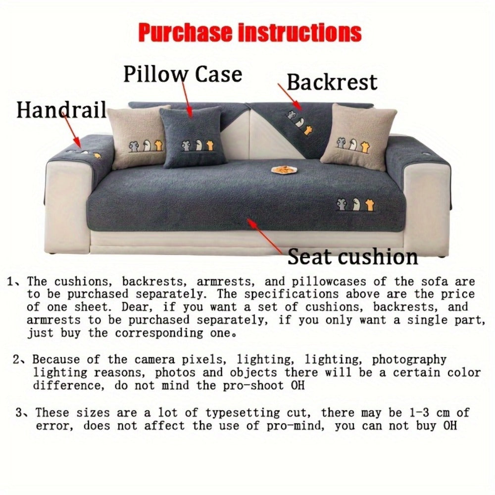 Plush Shearling Sofa Cover Non-Slip Pet-Friendly Couch Protector Animal Bone Embroidery Soft Warm for Living Room Bedroom Office 2 3 4 Seater - product image 32