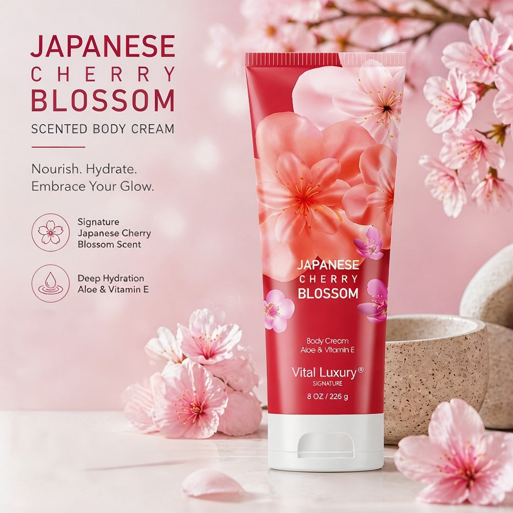 Cherry Blossom Body Lotion 8oz – Vitamin E & Glycerin Moisturizing Cream Non-Sticky 12-Hour Hydration Nourishing Day & Night Skin Care for All Skin Types Women - product image 2
