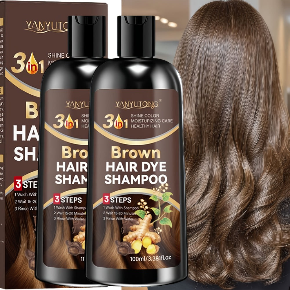 Brown Hair Dye Shampoo 2-Pack 3.38oz — Polygonum Multiflorum & Ginger Extract Covers Gray Hair, Deep Moisture Anti-Frizz Long-Lasting Natural Color, Plant-Based Unisex Hair Gift - product image 5