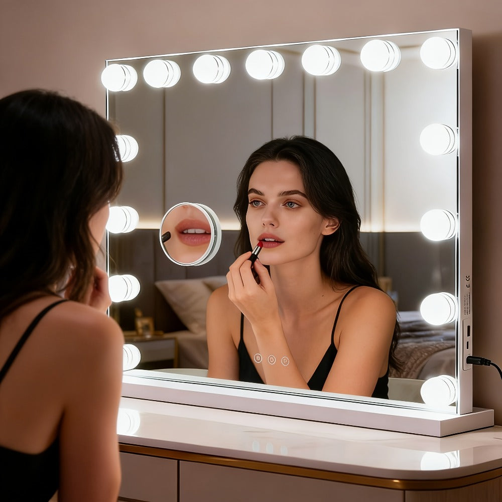 Hollywood Vanity Mirror with Lights – 15 LED Bulbs, 3 Color Modes, Dimmable Brightness, 23x18 Inch, USB & Type-C Charging, Touch Control, Desk & Wall Mount, Metal Frame Makeup Mirr - product image 9