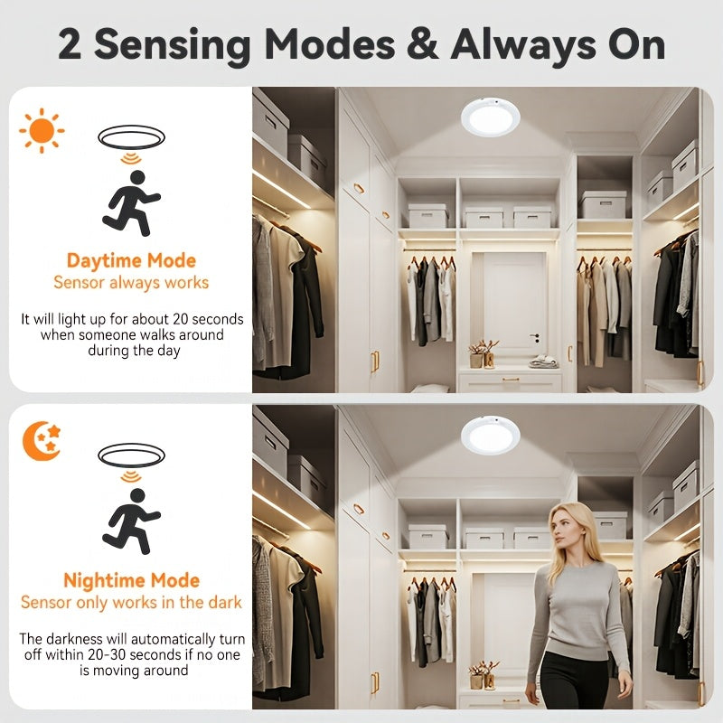 2pcs Rechargeable LED Induction Ceiling Light, 3-speed Lighting Mode, Motion Sensor With Remote Control, Magnetic Design, Easy Installation, 5500mAh Large - product image 5
