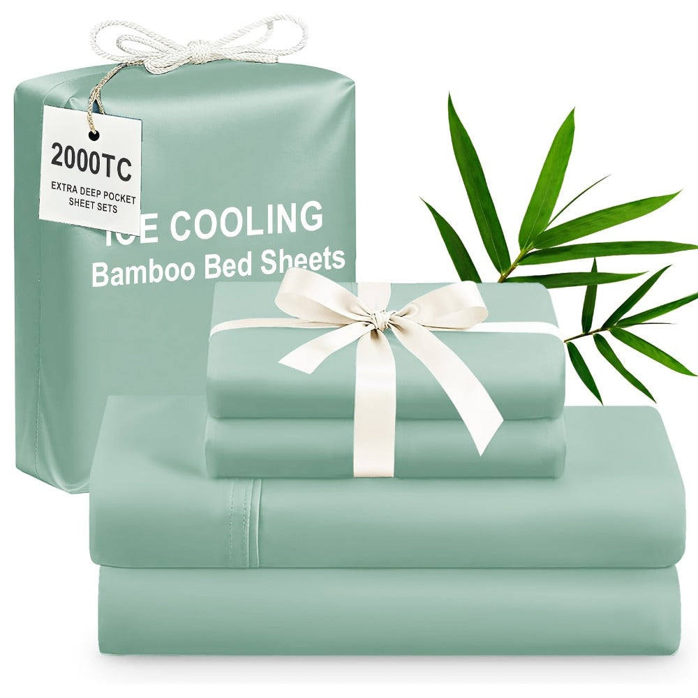 Bamboo Cooling Bed Sheet Set 4pcs Extra Deep Pocket Breathable Fitted Sheet Flat Sheet Pillowcases for Hot Sleepers Twin Full Queen King - product image 7