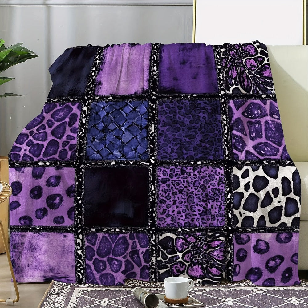 Purple Leopard Flannel Throw Blanket - Luxury Plush Soft Warm Cozy Blanket for Sofa Bed Car Camping Travel, All-Season Gift Blanket for Women - product image