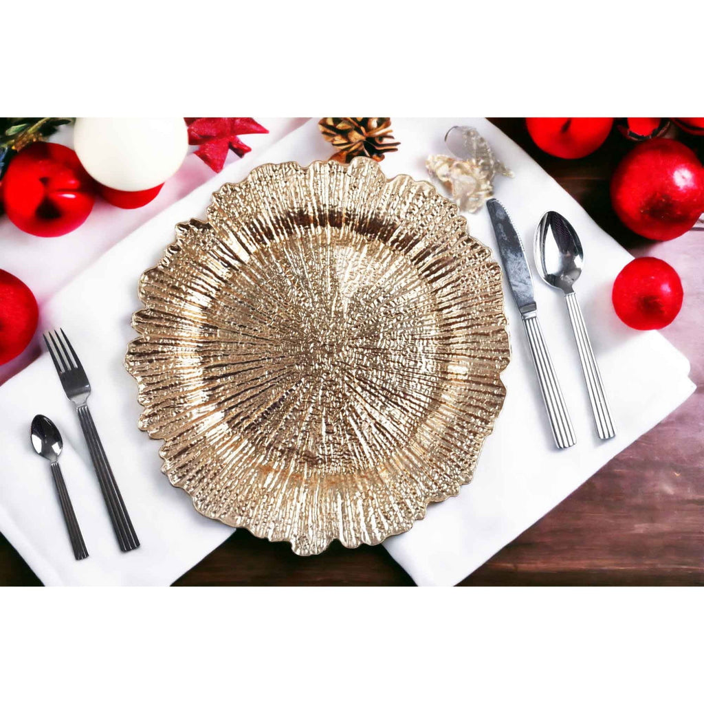 Charger Plates 13 Inch Set of 24 – Floral Reef Design Decorative Dinner Plate Chargers for Wedding Table Setting Party Banquet Reception Decor Silver Rose Gold Red - product image 6
