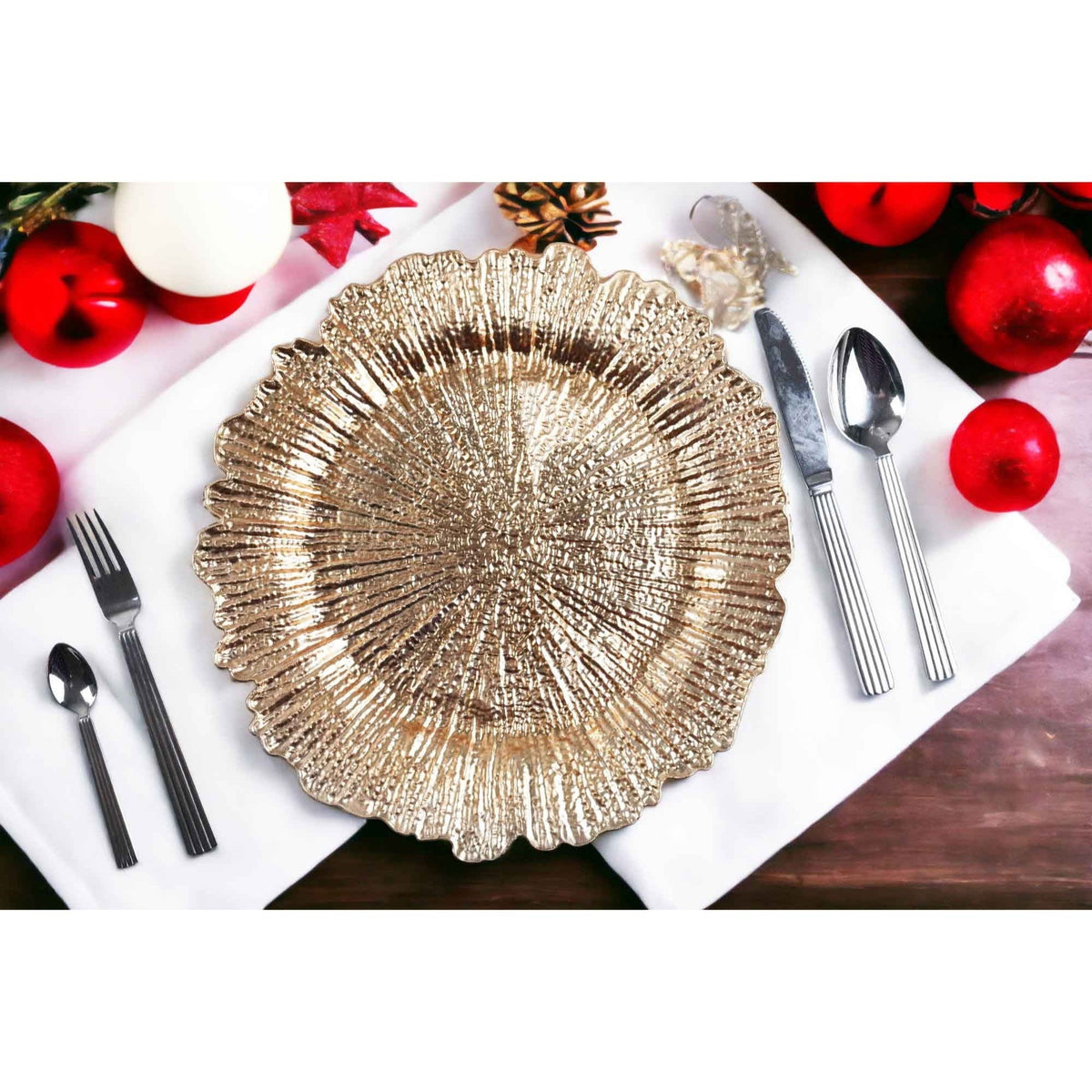 Charger Plates 13 Inch Set of 24 – Floral Reef Design Decorative Dinner Plate Chargers for Wedding Table Setting Party Banquet Reception Decor Silver Rose Gold Red - product image 6