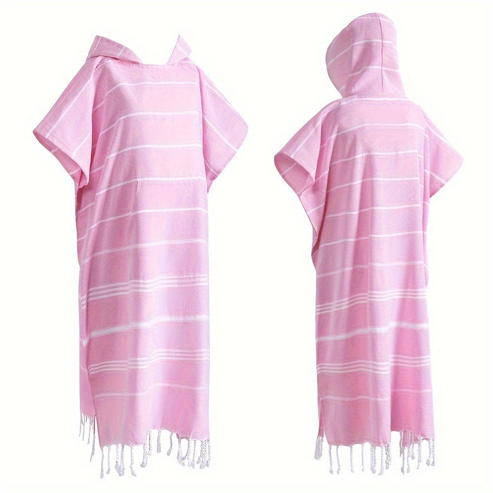 Hooded Beach Poncho Turkish Cotton Quick Dry Sandproof - Wearable Surf Changing Towel Lightweight Thin Bathrobe | S & L | Blue Green Purple Pink Gray | Swimming Diving Surfing Beac - product image 16