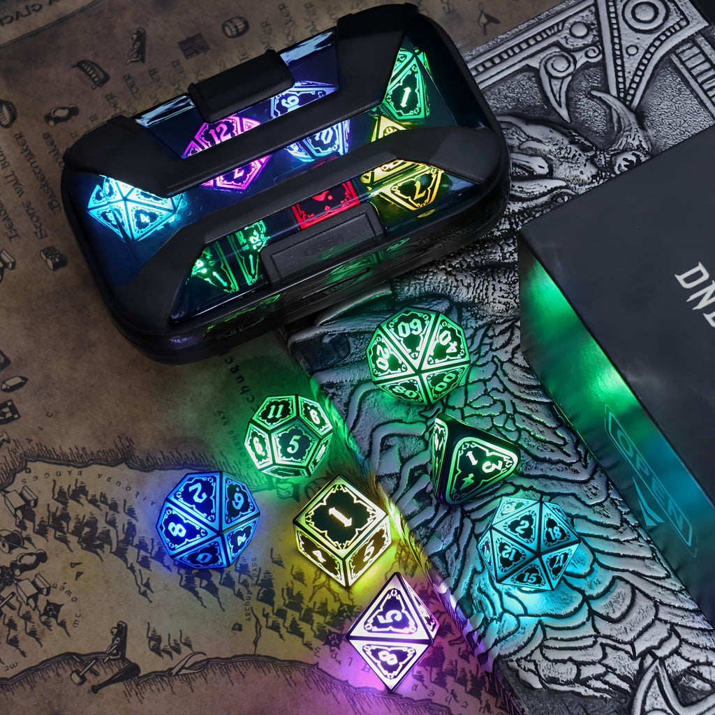 Illuminated Polyhedral Dice with Type-C Charging Case for D&D RPG Tabletop Games, Astral Shard Black, Glow in Dark Gift for Gamers – RGB LED DND Dice Set - product image 17
