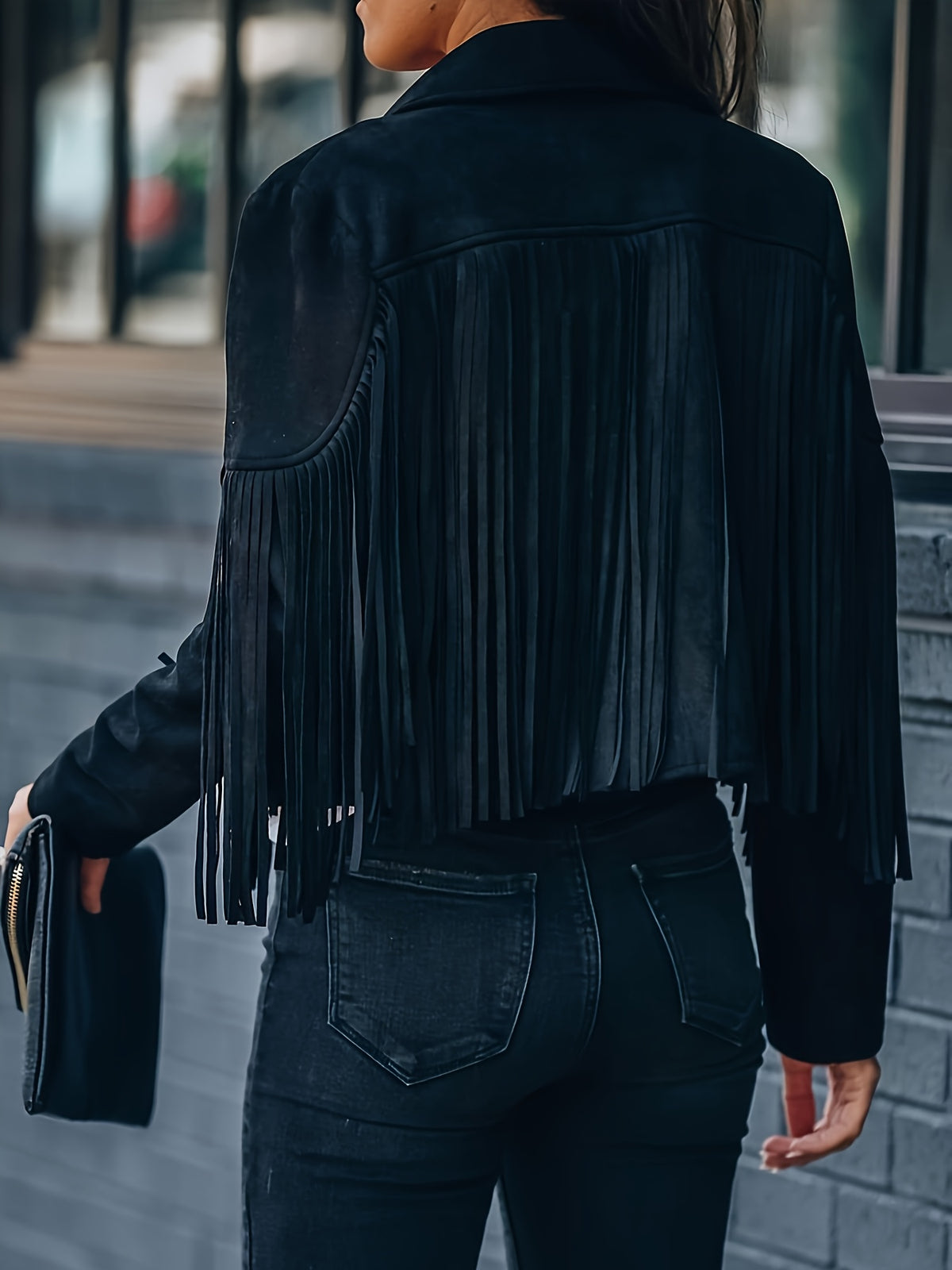 Women's Faux Fringe Jacket, Motorcycle Short Outerwear, 2026 Western Style Fashion Autumn/Winter Long Sleeve Denim Cardigan Jacket, Deer Velvet Faux Fringe - product image 27