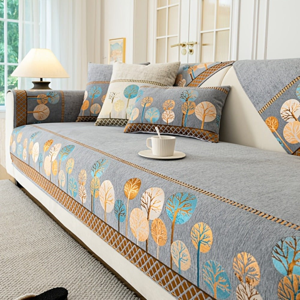 Sofa Couch Cover Light Luxury Geometric Embroidery 1pc - Knit Anti-Slip Four Seasons Universal Pet Friendly Furniture Protection Slipcover | Grey Blue White | Single 2-Seat Living  - product image 4