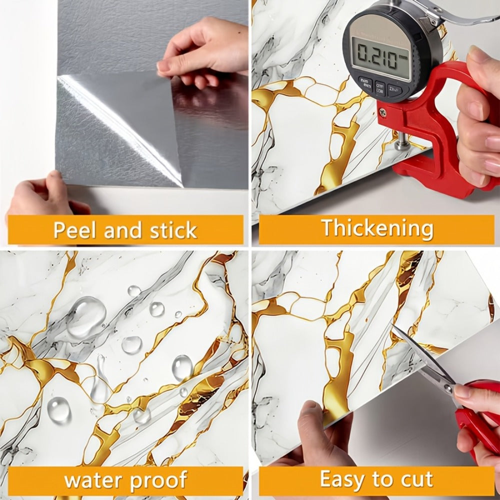 Self-Adhesive Marble Tile Stickers 11.8x11.8in Peel and Stick Wall Tiles for Bathroom Kitchen Backsplash – Waterproof 3D Glossy Imitation Marble Wall Panel, Easy to Install, 50 or  - product image 14