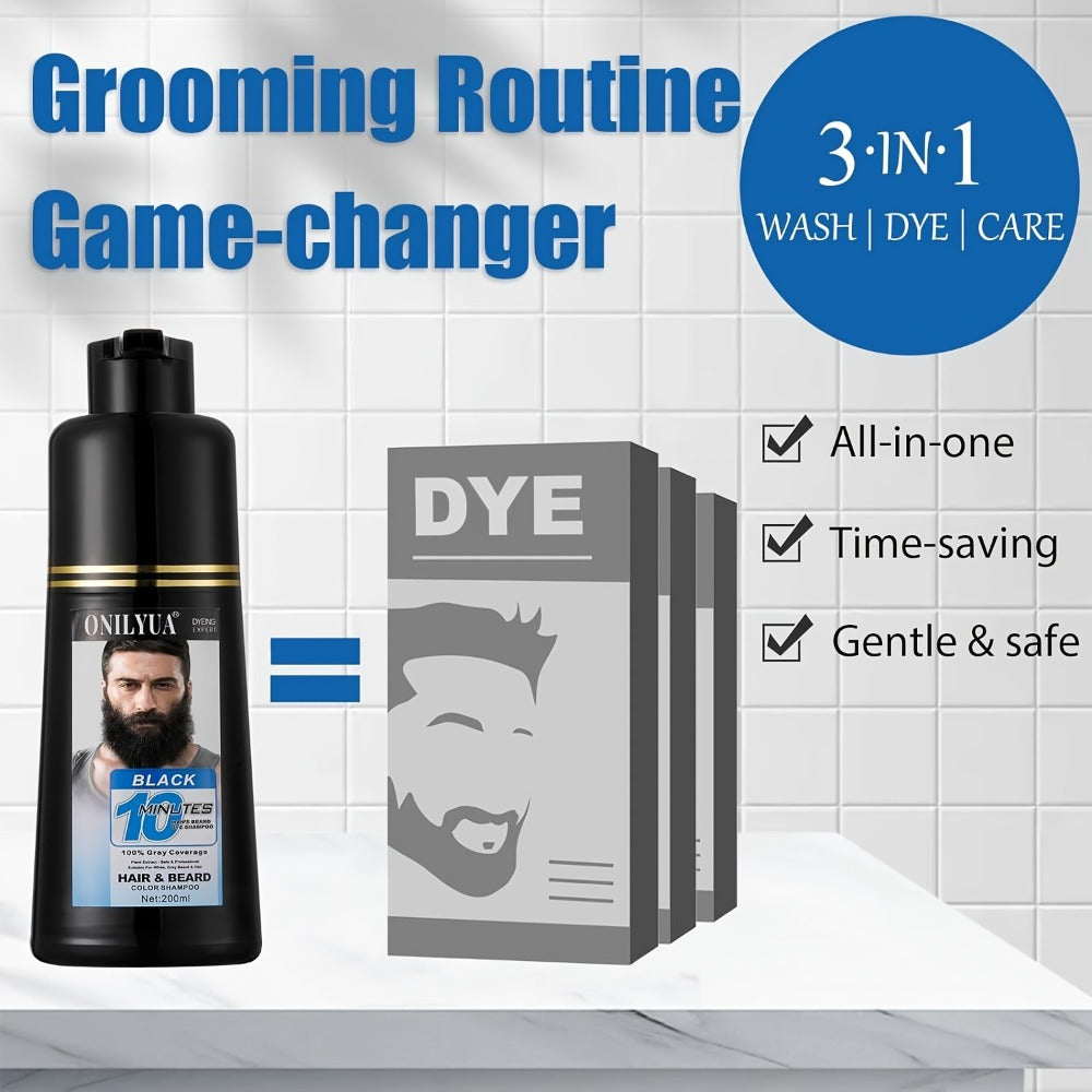 Beard Dye Shampoo for Men 2-in-1 Hair & Beard Grey Coverage Argan Oil No-Mix Formula – Fast 5-20 Min Long-Lasting Natural Color 6.76 oz Mustache Goatee Facial Hair - product image 7