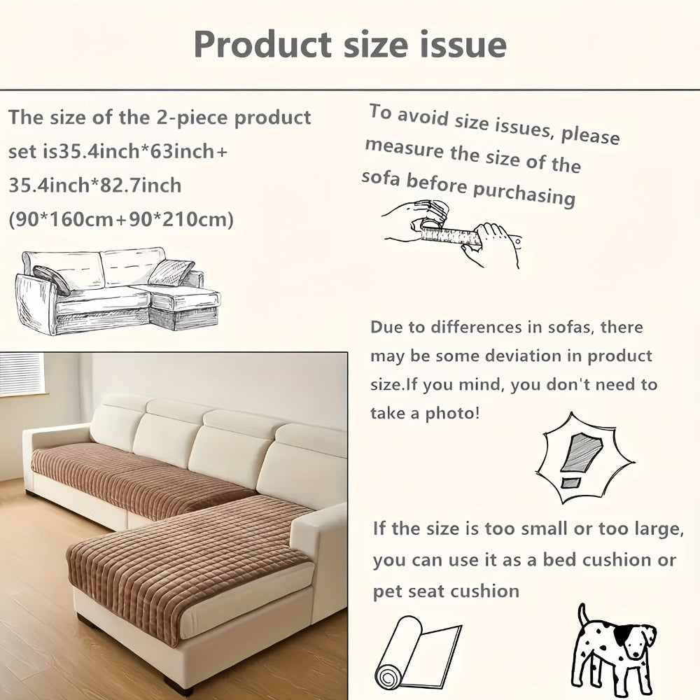 Quilted Flannel Velvet Sofa Cover 2pcs Set | Luxurious Jacquard Couch Cover, Soft Furniture Protector, Pet Friendly Machine Washable, All Season, Living Room Bedroom Office - product image 14