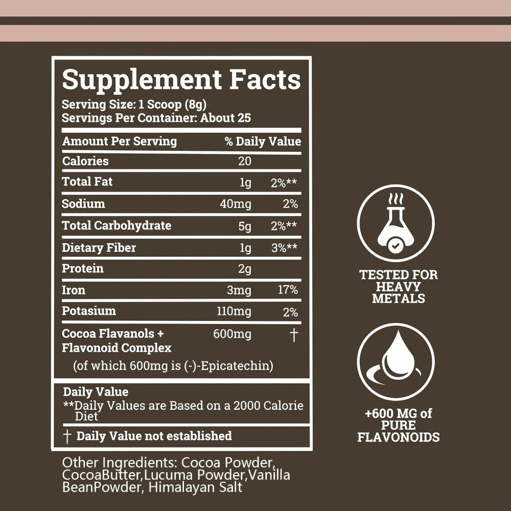 High Flavanol Cocoa Powder 1200mg Per Serving – Cocoa Flavanols & Epicatechin – Unsweetened Dark Chocolate Cacao Powder for Baking, Coffee, Smoothies & Instant Drinks – Rich Intens - product image 2
