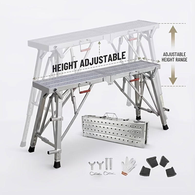Portable Foldable Workbench with Adjustable Height & Wide Base - Scaffolding Work Platform, Heavy-Duty Foldable, Railing Suitable for Home Renovation, RV - product image 12
