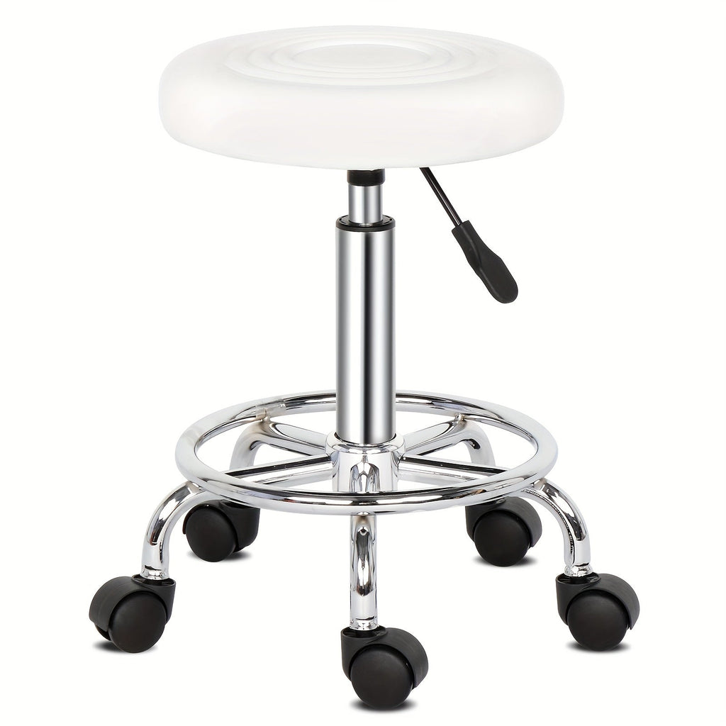 Round Padded Swivel Bar Stool 360° with Chrome Base - Adjustable Height Salon Kitchen Counter Stool for Nail Salon Beauty Studio Home Bar Reception, Black & White, 13"x24" - product image 13