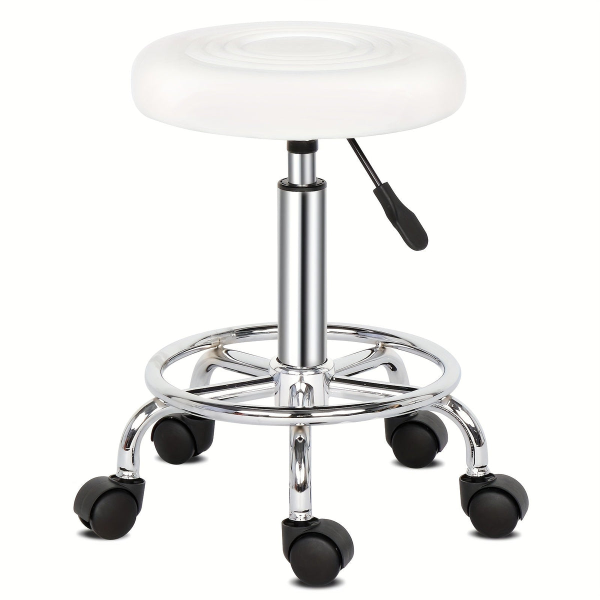 Round Padded Swivel Bar Stool 360° with Chrome Base - Adjustable Height Salon Kitchen Counter Stool for Nail Salon Beauty Studio Home Bar Reception, Black & White, 13"x24" - product image 13