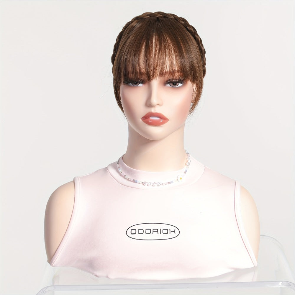 Headband Hair Extension with Bangs Synthetic — Women's Clip-On Fringe, 4 Colors: Black, Reddish Brown, Light Brown, Khaki, 4 Inch, Cosplay, Halloween & Party - product image 6