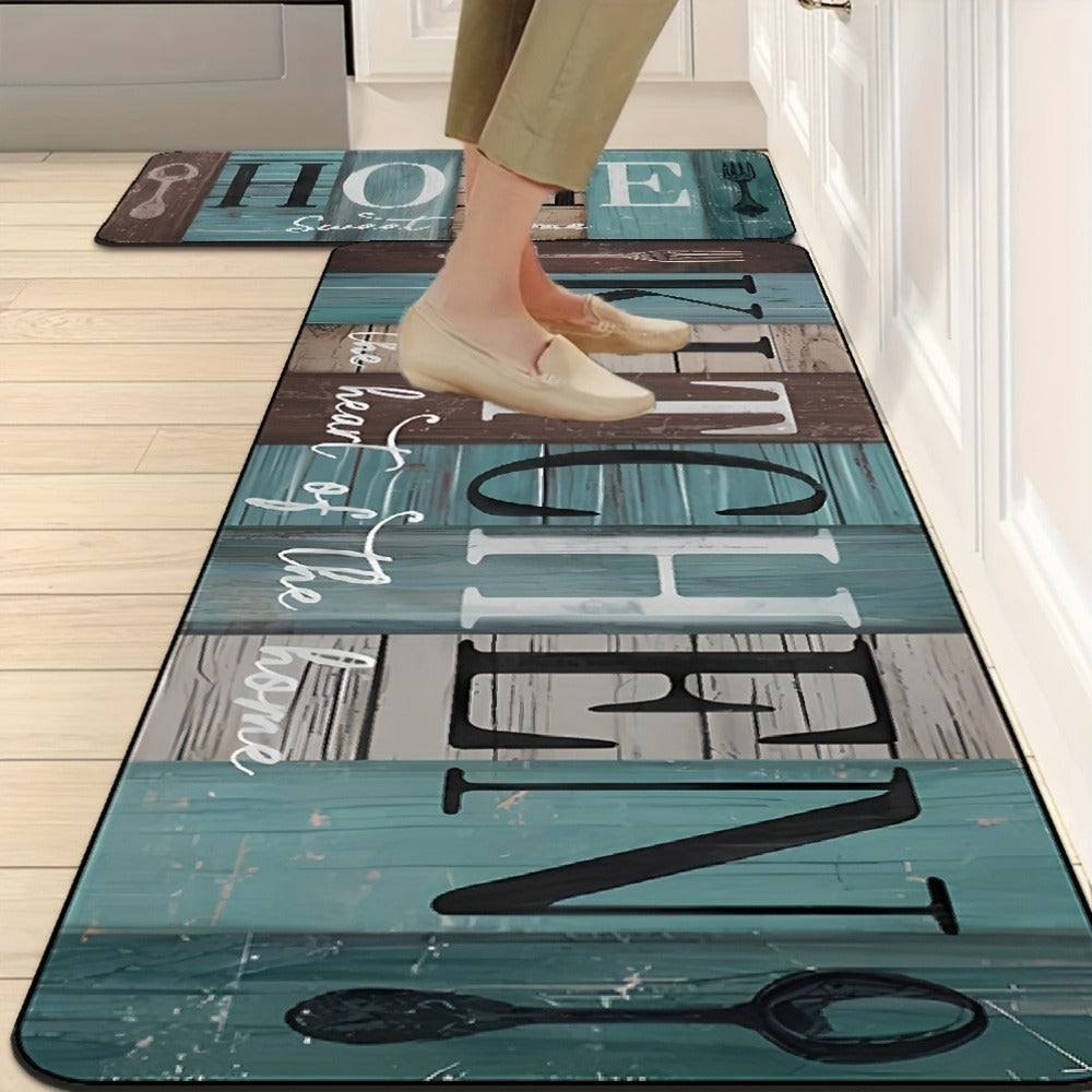 Diatomaceous Earth Kitchen Mat Set 2pcs - Non-Slip Anti-Fatigue Rug for Kitchen Bathroom Bedroom Hallway, Green Brown Wood Plank Pattern, Easy Clean - product image 4