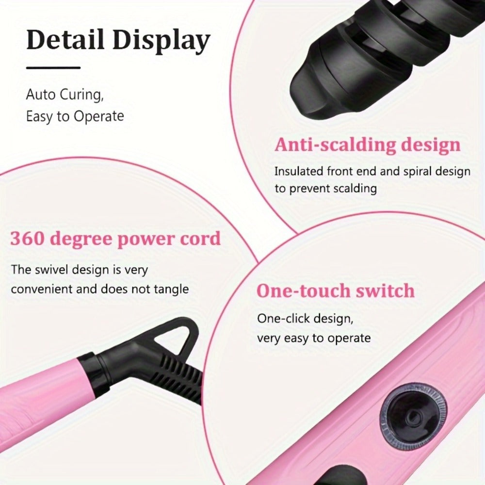 Automatic Spiral Curling Iron Ceramic Anti-Tangle – Professional Auto Curler One-Button Easy Operate Hair Styling Tool with Comb & 2 Clips for All Hair Types – Blue, Pink - product image 2