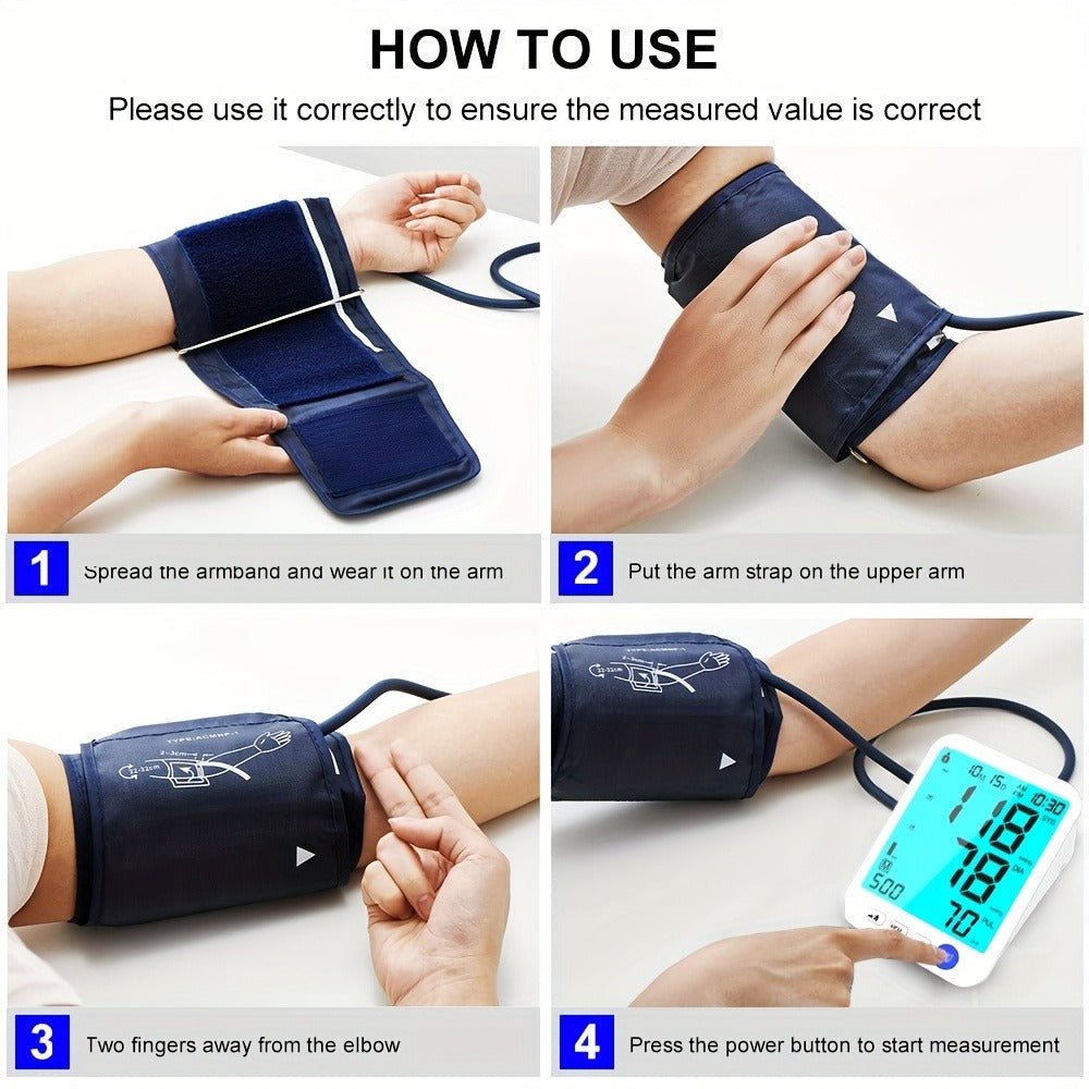 Upper Arm Blood Pressure Monitor Automatic – Large LED Backlit Screen, Extra-Large Cuff, 1000-Reading Memory for 2 Users, One-Button BP Machine for Home Hypertension Management - product image 6