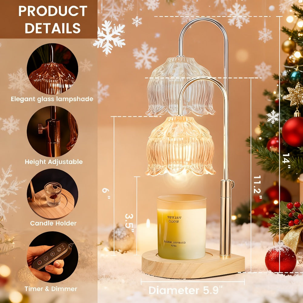 Candle Warmer Lamp Adjustable Height Dimmable Flameless Scented Wax Melt Vintage Iron Tabletop Light with Timer 120V Plug-In for Home Decor Bedroom Living Room Mother's Day Christm - product image 3