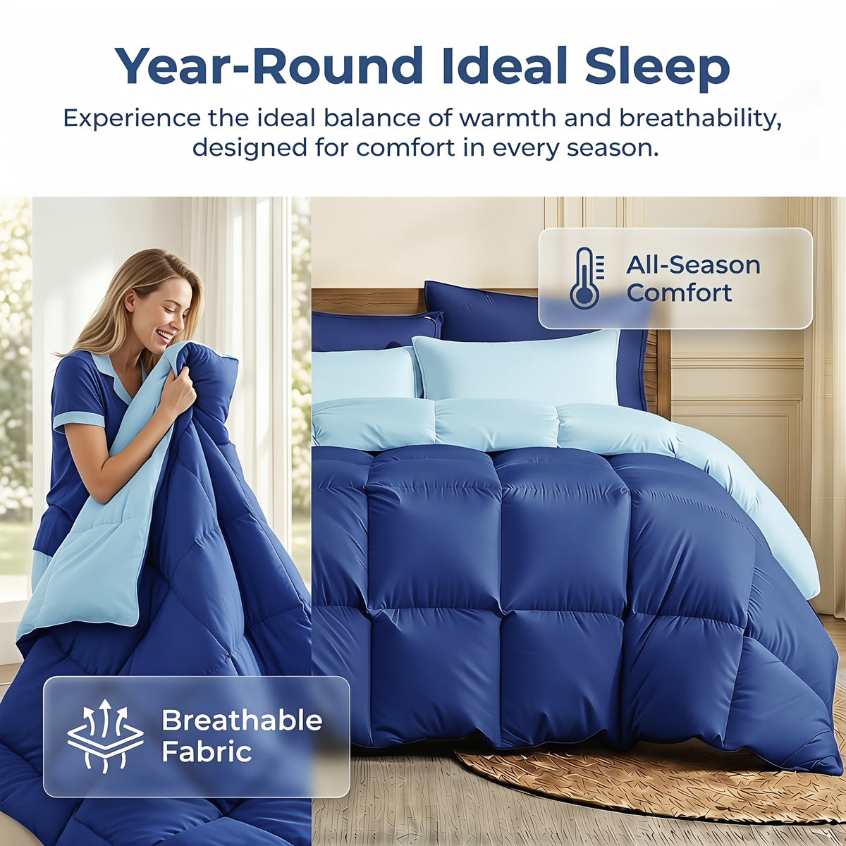 3 pcs Solid-color Diamond-quilted Comforter Set, Easy Clean, Fabric Soft Breathable, Includes 1 Comforter, 1/2 Pillow Shams, Fits All Bed Sizes Matches Various - product image 8